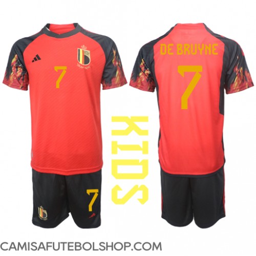 Camisa de time de futebol Bélgica Kevin De Bruyne #7 Replicas 1º Equipamento Infantil Mundo 2022 Manga Curta (+ Calças curtas)